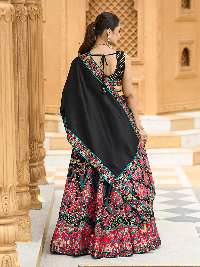 Monjolika Fashion Charming Black Color Jacquard Lehenga Choli With Dupatta - Distacart