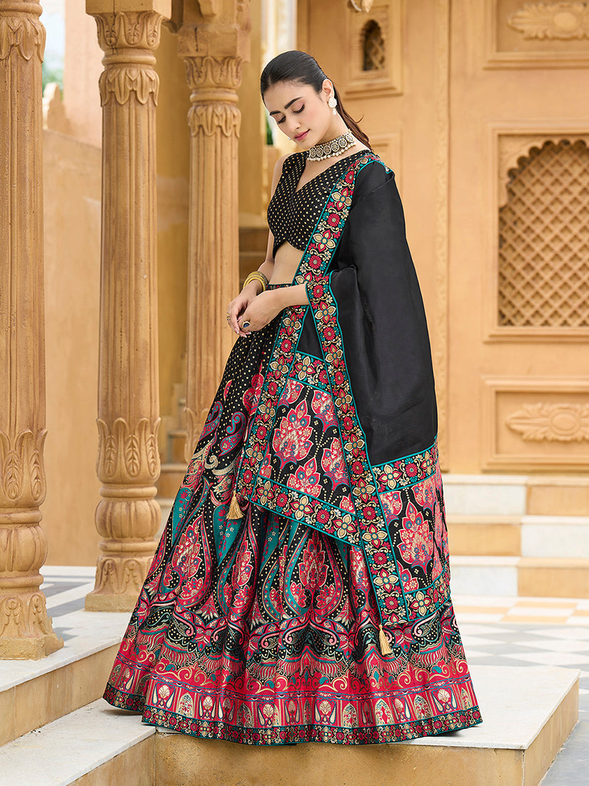 Monjolika Fashion Charming Black Color Jacquard Lehenga Choli With Dupatta - Distacart