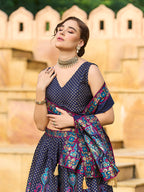 Monjolika Fashion Charming Navy Blue Color Jacquard Lehenga Choli With Dupatta - Distacart