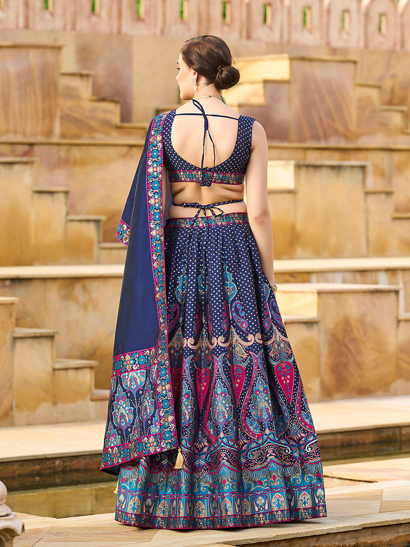 Monjolika Fashion Charming Navy Blue Color Jacquard Lehenga Choli With Dupatta - Distacart
