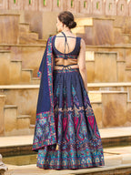 Monjolika Fashion Charming Navy Blue Color Jacquard Lehenga Choli With Dupatta - Distacart