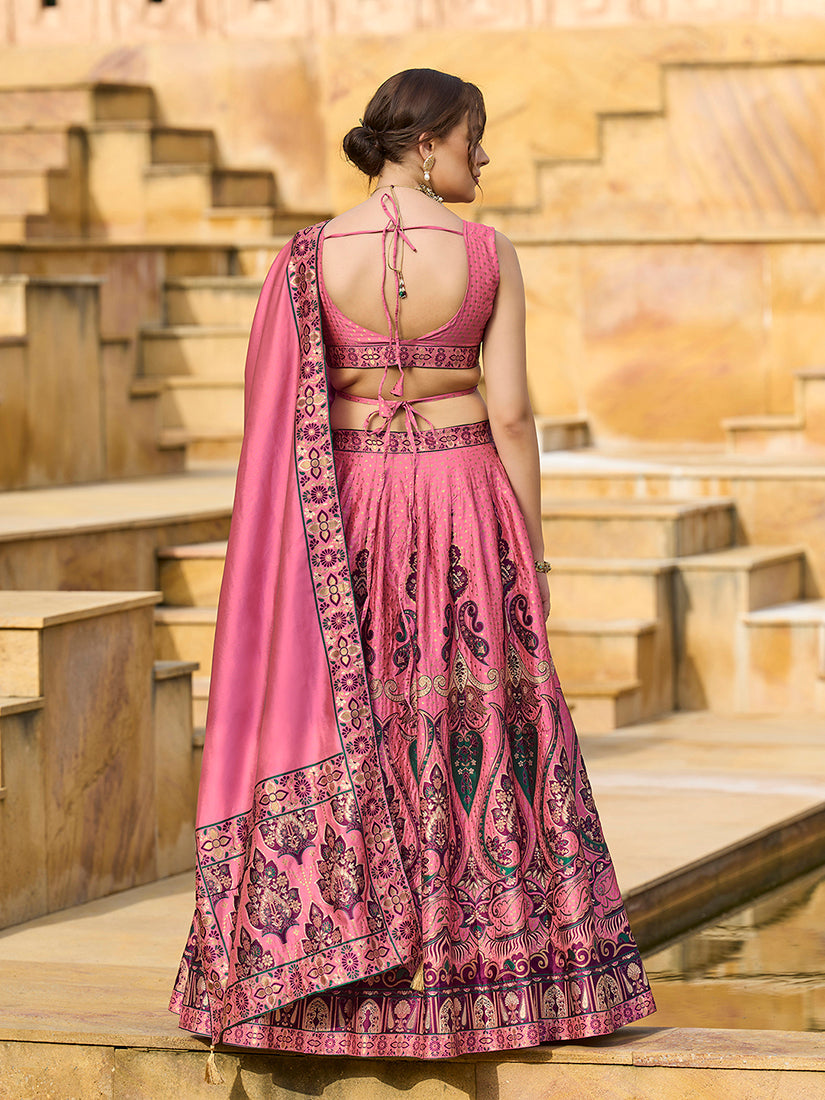 Monjolika Fashion Charming Pink Color Jacquard Lehenga Choli With Dupatta - Distacart