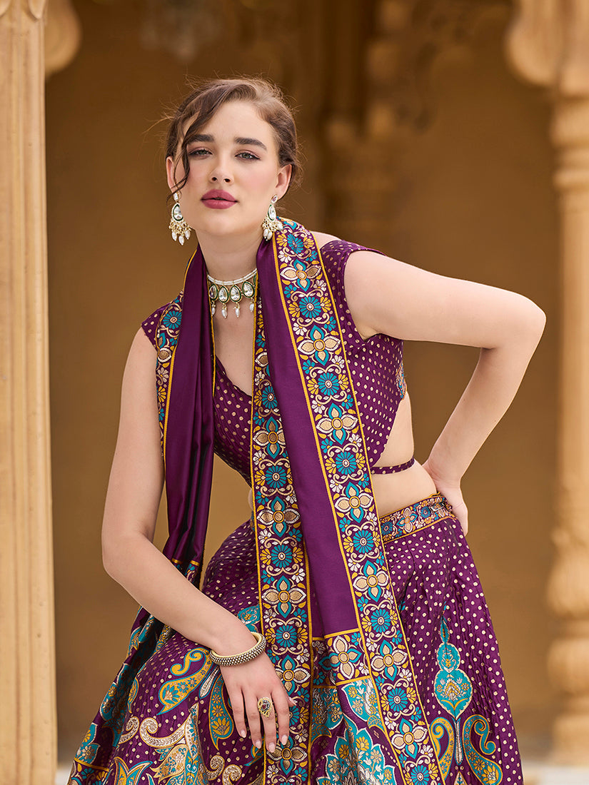 Monjolika Fashion Charming Wine Color Jacquard Lehenga Choli With Dupatta - Distacart