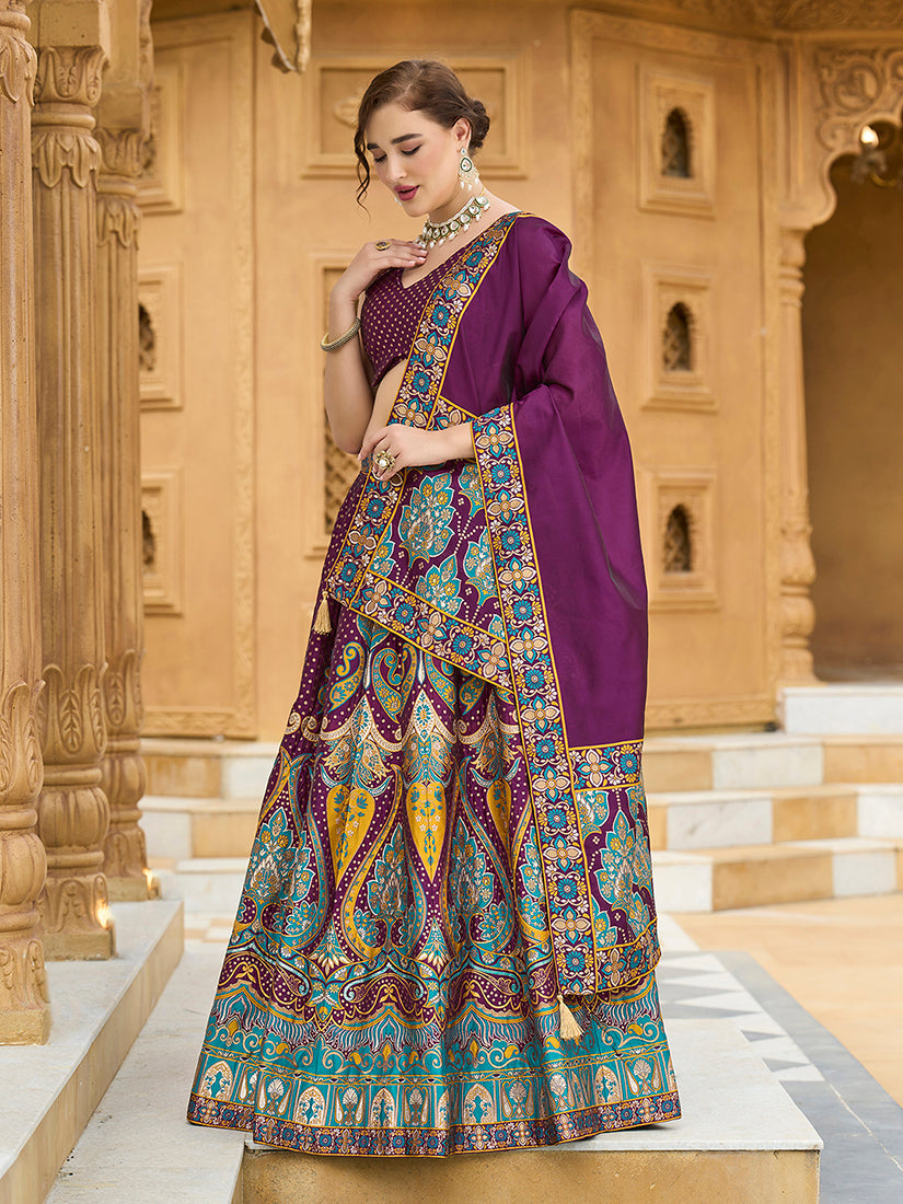 Monjolika Fashion Charming Wine Color Jacquard Lehenga Choli With Dupatta - Distacart