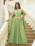 Monjolika Fashion Designer Lehenga Choli Crush Silk In Light Green - Distacart