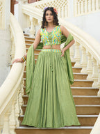 Monjolika Fashion Designer Lehenga Choli Crush Silk In Light Green - Distacart