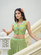 Monjolika Fashion Designer Lehenga Choli Crush Silk In Light Green - Distacart