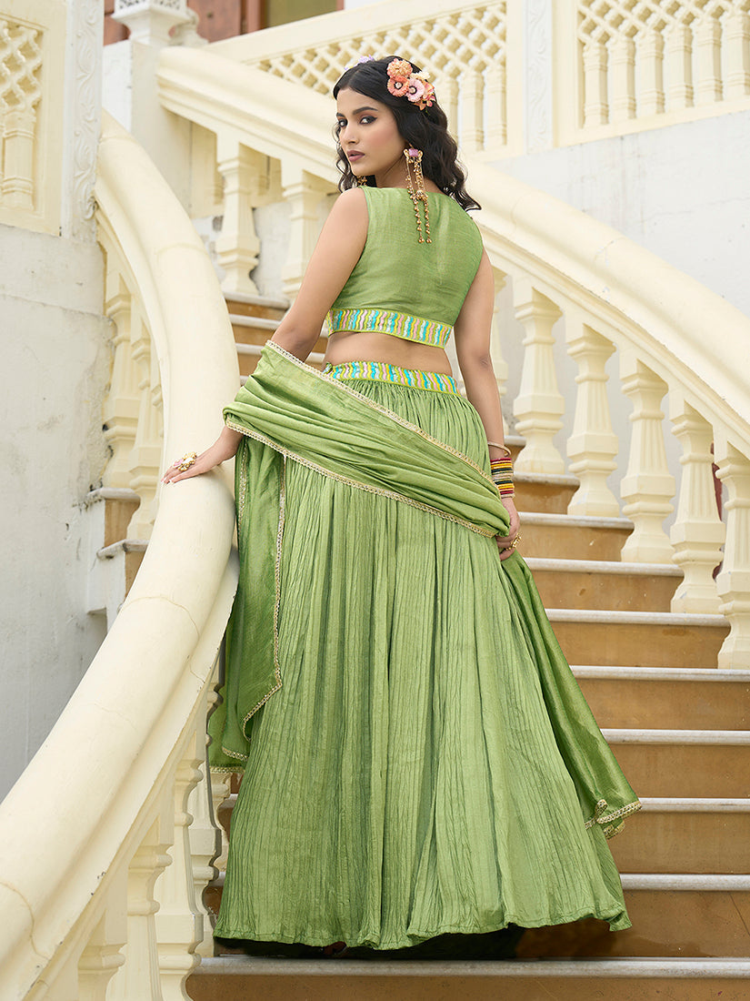 Monjolika Fashion Designer Lehenga Choli Crush Silk In Light Green - Distacart