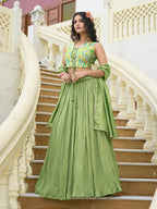Monjolika Fashion Designer Lehenga Choli Crush Silk In Light Green - Distacart