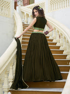 Monjolika Fashion Designer Lehenga Choli Crush Silk In Olive Green - Distacart