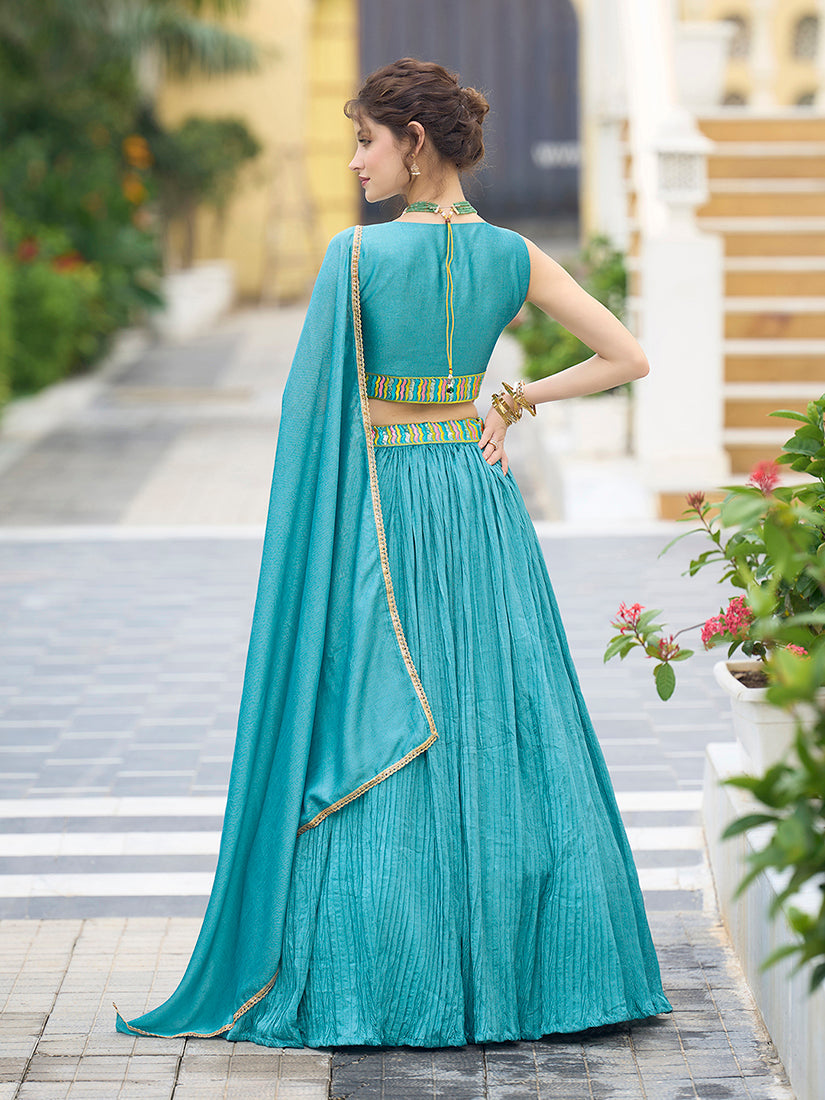 Monjolika Fashion Designer Lehenga Choli Crush Silk In Sky Blue - Distacart
