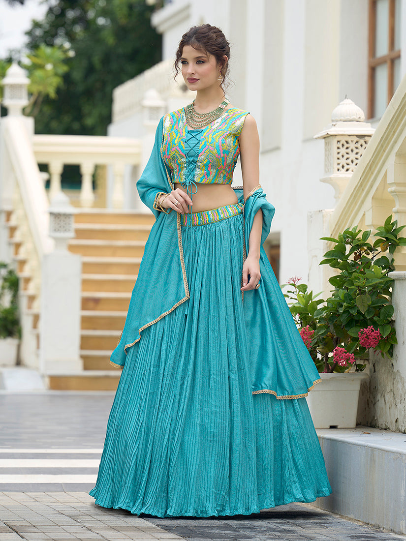 Monjolika Fashion Designer Lehenga Choli Crush Silk In Sky Blue - Distacart