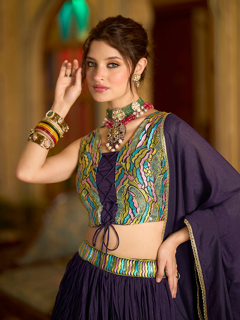 Monjolika Fashion Designer Lehenga Choli Crush Silk In Wine