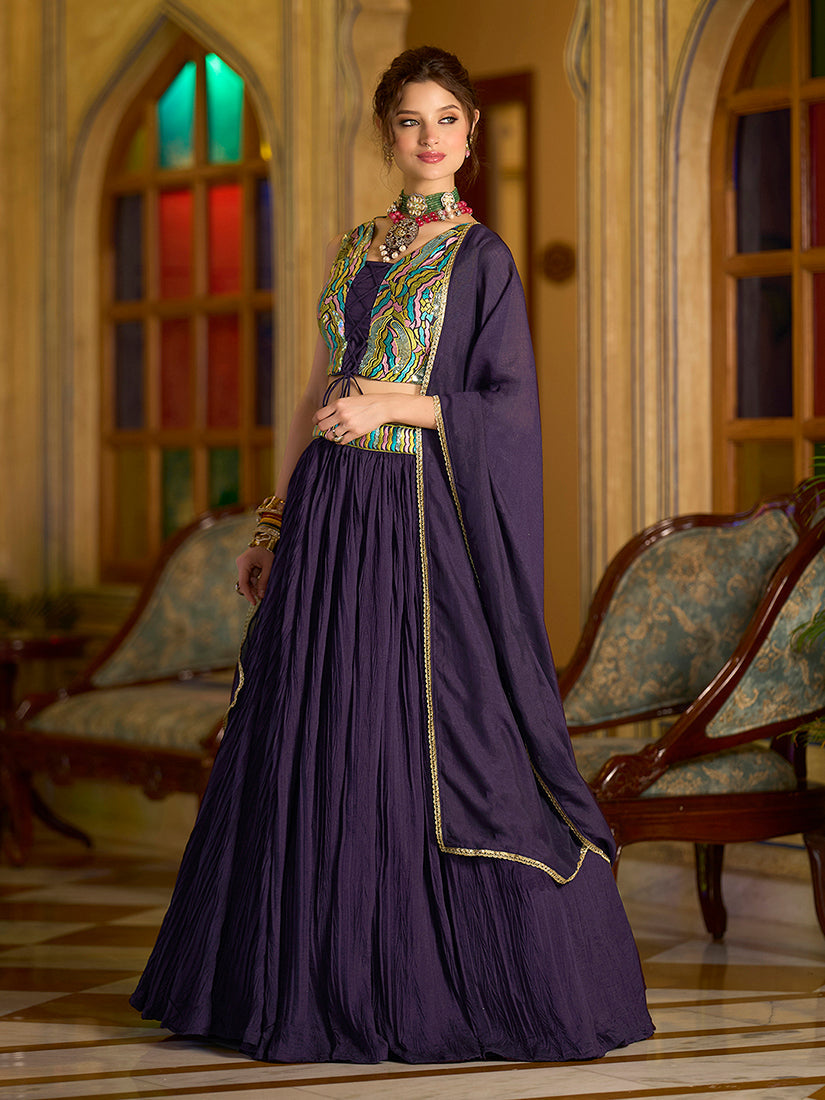 Monjolika Fashion Designer Lehenga Choli Crush Silk In Wine
