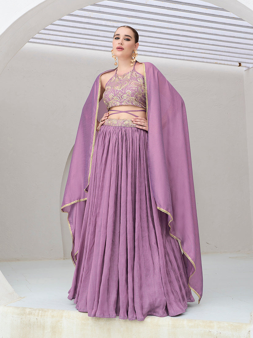 Monjolika Fashion Lavender Festive Look With Silk Crush Lehenga Choli - Distacart
