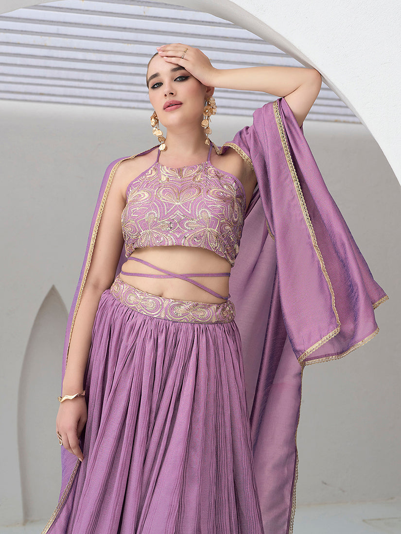 Monjolika Fashion Lavender Festive Look With Silk Crush Lehenga Choli - Distacart