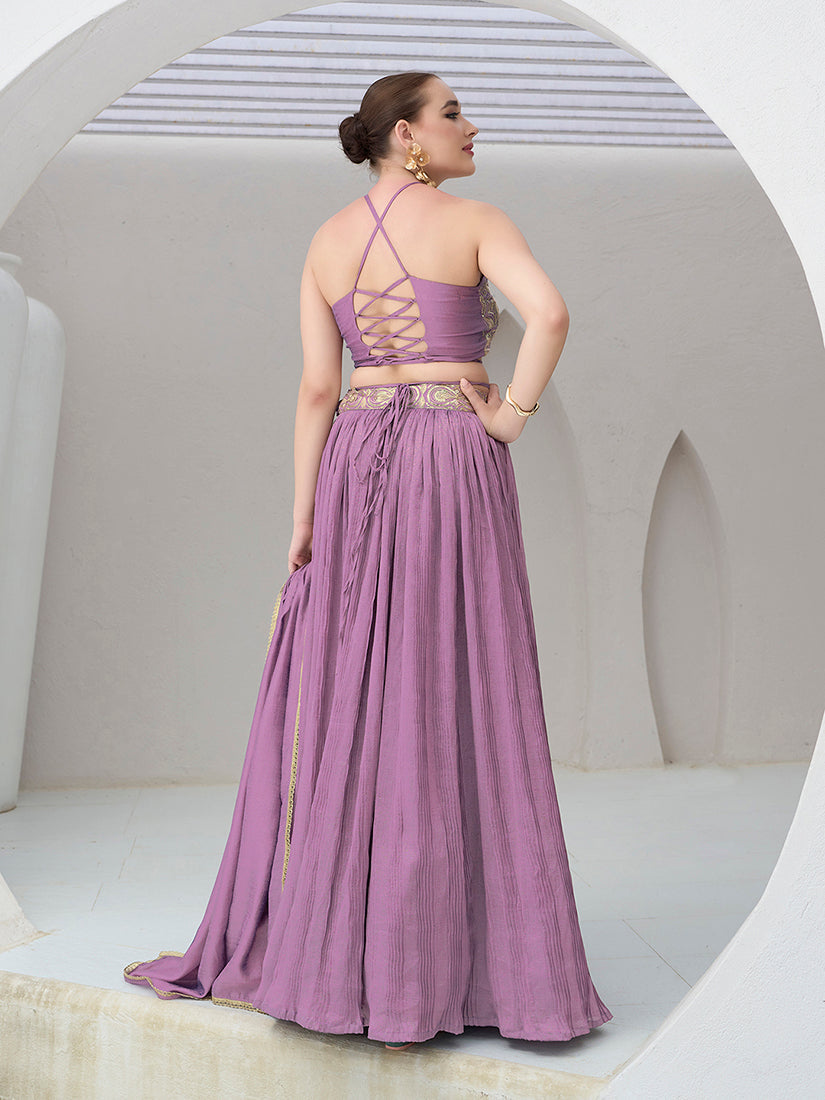 Monjolika Fashion Lavender Festive Look With Silk Crush Lehenga Choli - Distacart