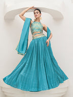 Monjolika Fashion Sky Blue Festive Look With Silk Crush Lehenga Choli - Distacart