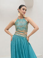 Monjolika Fashion Sky Blue Festive Look With Silk Crush Lehenga Choli - Distacart