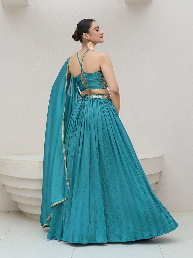 Monjolika Fashion Sky Blue Festive Look With Silk Crush Lehenga Choli - Distacart