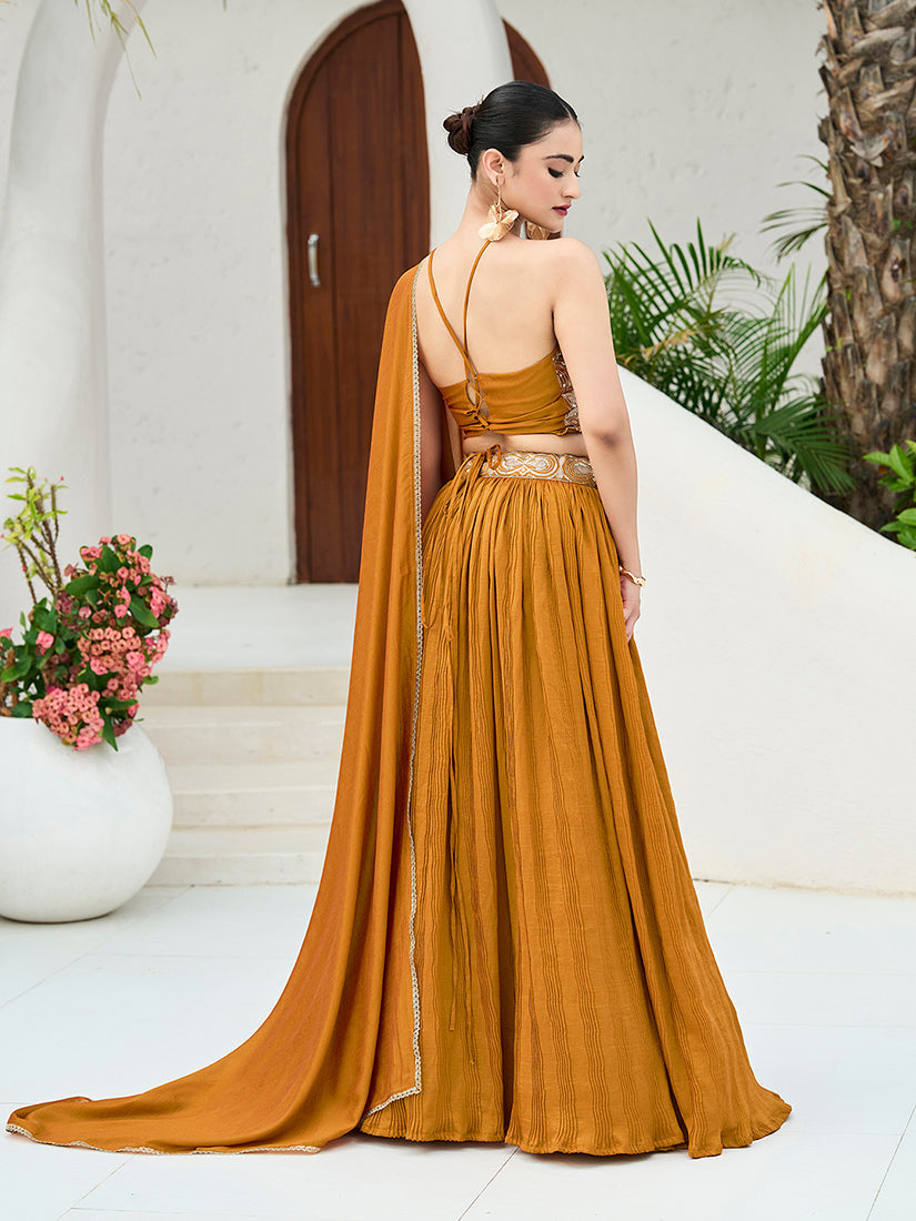 Monjolika Fashion Mustard Festive Look With Silk Crush Lehenga Choli - Distacart