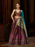 Monjolika Fashion Brown Kanjivaram Silk Jacquard Woven Trendy Lehenga Choli