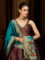 Monjolika Fashion Brown Kanjivaram Silk Jacquard Woven Trendy Lehenga Choli