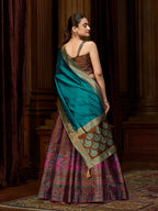 Monjolika Fashion Brown Kanjivaram Silk Jacquard Woven Trendy Lehenga Choli