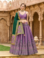 Monjolika Fashion Purple Kanjivaram Silk Jacquard Woven Trendy Lehenga Choli - Distacart
