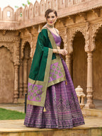 Monjolika Fashion Purple Kanjivaram Silk Jacquard Woven Trendy Lehenga Choli - Distacart