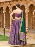 Monjolika Fashion Purple Kanjivaram Silk Jacquard Woven Trendy Lehenga Choli - Distacart