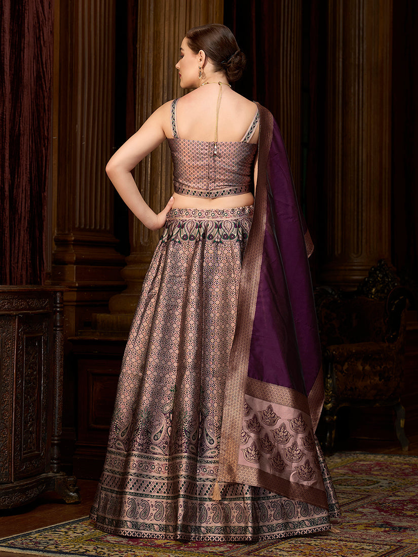 Monjolika Fashion Rose Pink Kanjivaram Silk Jacquard Woven Trendy Lehenga Choli - Distacart