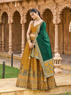 Monjolika Fashion Yellow Kanjivaram Silk Jacquard Woven Trendy Lehenga Choli - Distacart