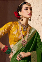 Monjolika Fashion Green Crepe Georgette Zari Weaving Work Saree - Distacart