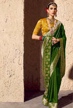 Monjolika Fashion Green Crepe Georgette Zari Weaving Work Saree - Distacart