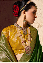 Monjolika Fashion Green Crepe Georgette Zari Weaving Work Saree - Distacart