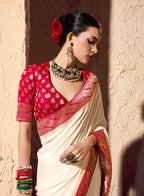 Monjolika Fashion Off White Crepe Georgette Zari Weaving Work Saree - Distacart