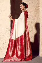 Monjolika Fashion Off White Crepe Georgette Zari Weaving Work Saree - Distacart