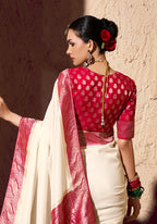 Monjolika Fashion Off White Crepe Georgette Zari Weaving Work Saree - Distacart