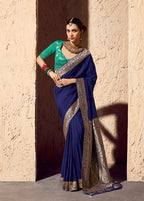 Monjolika Fashion Navy Blue Crepe Georgette Zari Weaving Work Saree - Distacart