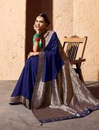 Monjolika Fashion Navy Blue Crepe Georgette Zari Weaving Work Saree - Distacart