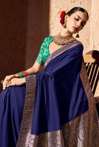 Monjolika Fashion Navy Blue Crepe Georgette Zari Weaving Work Saree - Distacart
