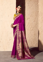 Monjolika Fashion Dark Magenta Crepe Georgette Zari Weaving Work Saree - Distacart
