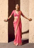 Monjolika Fashion Light Pink Crepe Georgette Zari Weaving Work Saree - Distacart