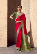 Monjolika Fashion Red Crepe Georgette Zari Weaving Work Saree - Distacart
