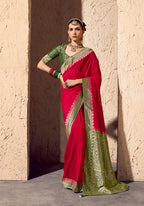 Monjolika Fashion Red Crepe Georgette Zari Weaving Work Saree - Distacart