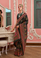 Monjolika Fashion Black Banarasi Silk Traditional Saree with Meenakari and Weaving Work - Distacart