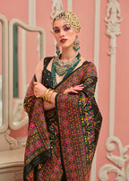Monjolika Fashion Black Banarasi Silk Traditional Saree with Meenakari and Weaving Work - Distacart