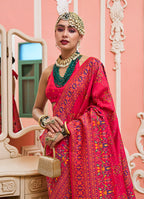 Monjolika Fashion Pink Banarasi Silk Traditional Saree with Meenakari and Weaving Work - Distacart