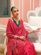 Monjolika Fashion Pink Banarasi Silk Traditional Saree with Meenakari and Weaving Work - Distacart